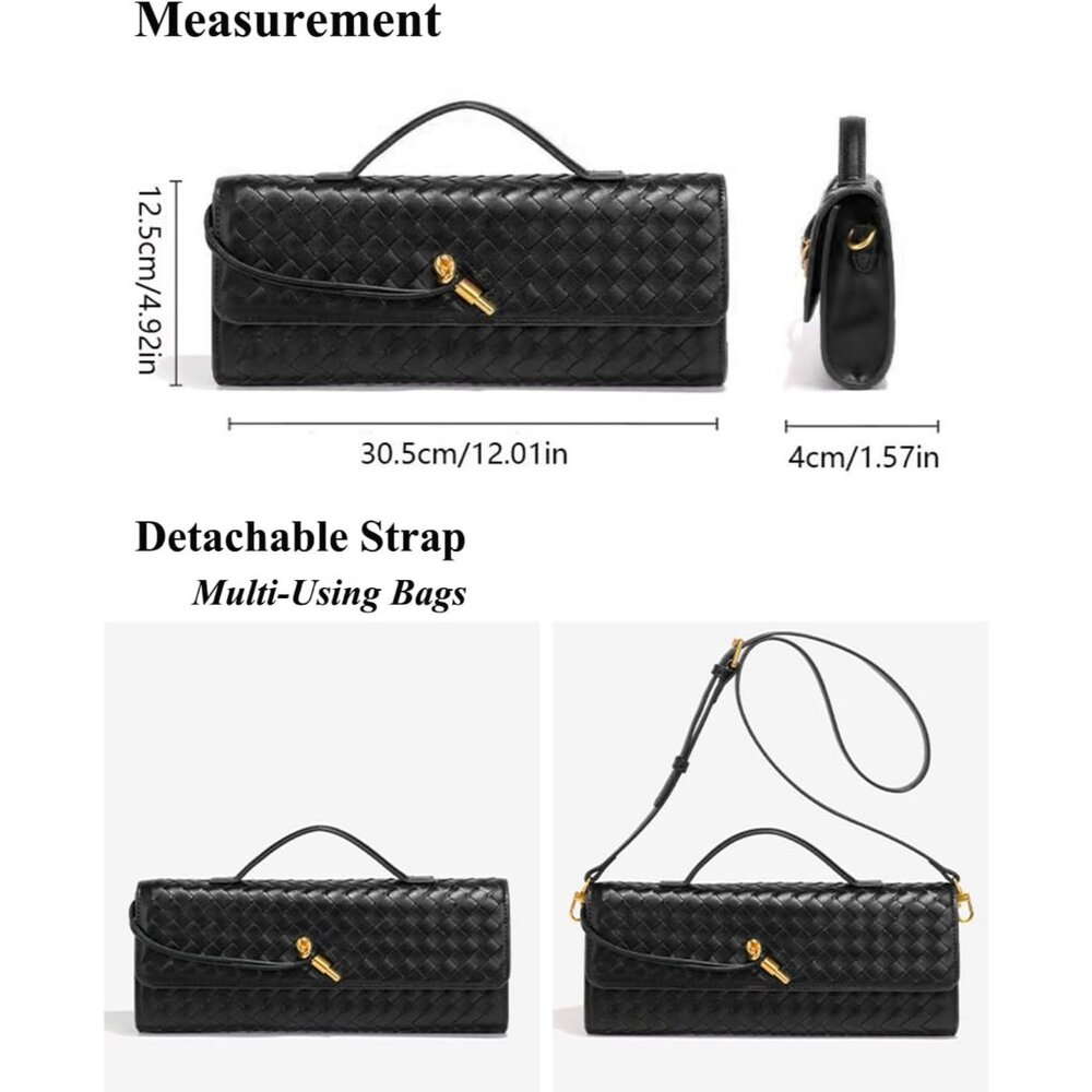 Luxury Woven Python Pattern Black Vegan Leather W… - image 6